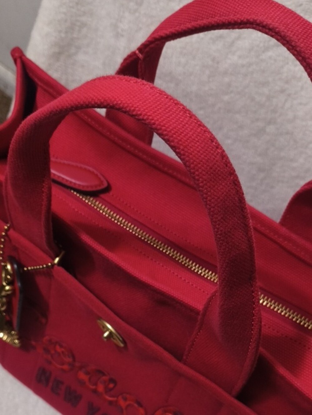 Coach 2025 Year Snake Med Red Canvas Tote with Year Of The Snake 2025 Gold Charm - Picture 5 of 11